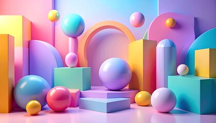 Pastel geometric shapes, 3D scene