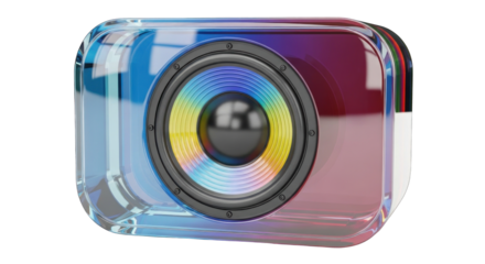 Modern Glassy Colorful Camera Icon Isolated on White.