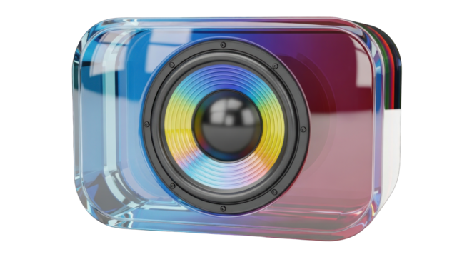 Modern Glassy Colorful Camera Icon Isolated on White.