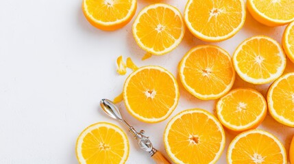Fototapeta premium Vibrant freshly sliced ripe oranges nutrient rich citrus halves displayed for healthy eating.