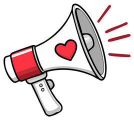 Megaphone Illustration with Heart Symbol and Sound Waves, Love Announcement