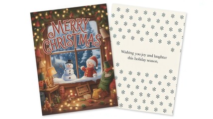 Obraz premium Cozy christmas scene inside a card adjacent to a decorative journal featuring festive artwork
