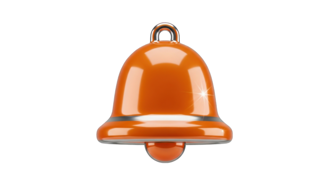 Glossy orange notification bell icon isolated on white background.