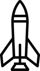 Minimalist line art icon of a rocket ship launching