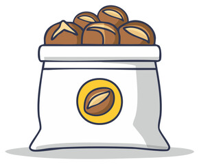 Freshly roasted coffee beans in a white sack vector illustration