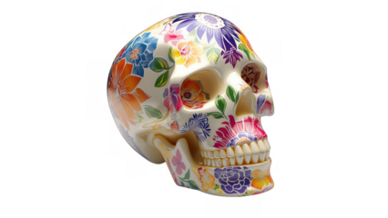 Floral skull for Day of the Dead celebration, created with AI, PNG