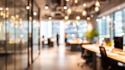 Blurred Modern Office Interior With Warm Lighting
