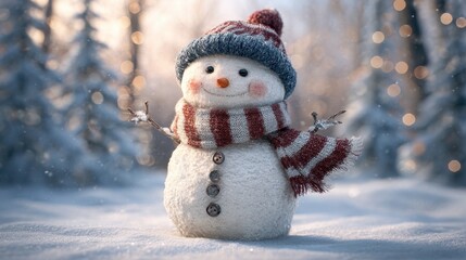 Fototapeta premium cheerful snowman in a snowy winter wonderland