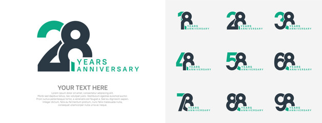 Anniversary logo set vector design, green color for celebration event