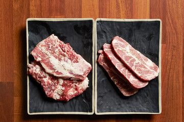 Raw meat from various parts on a plate