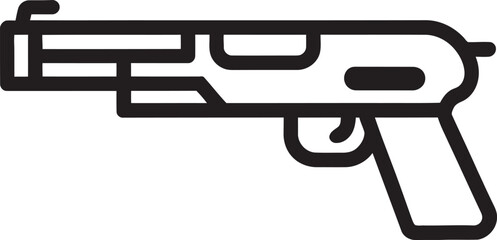 Stylized line art icon of a futuristic handgun