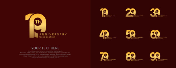 Anniversary logo set vector design, golden color for celebration event