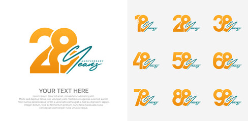 Anniversary logo set vector design, orange color for celebration event
