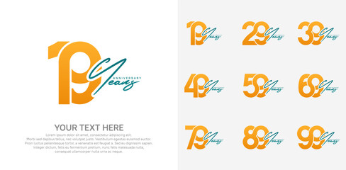 Anniversary logo set vector design, orange color for celebration event