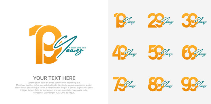 Anniversary logo set vector design, orange color for celebration event