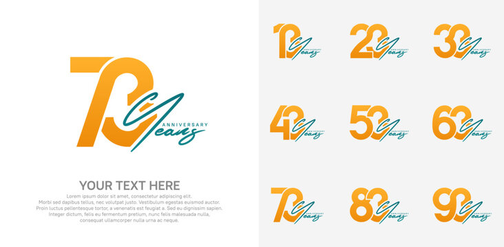 Anniversary logo set vector design, orange color for celebration event