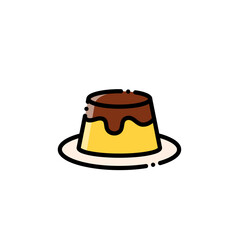 Cute line-style caramel pudding with egg and brown sugar—charming and playful; for art, icons, apps.