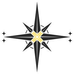 Obraz premium Black and Gold North Star Compass Rose with Twinkling Stars for Navigation