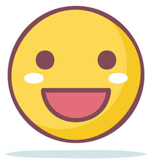 Fototapeta premium Cute yellow emoji face with big smile and rosy cheeks expressing happiness and joy