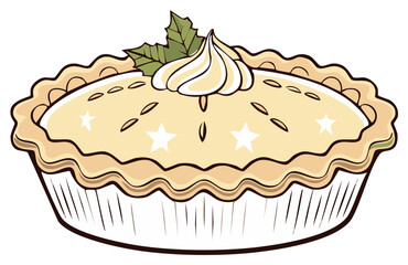 Festive baked dessert pie with decorative crust star vents and cream topping