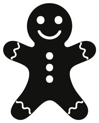 Obraz premium Simple black silhouette icon of a smiling gingerbread man for Christmas