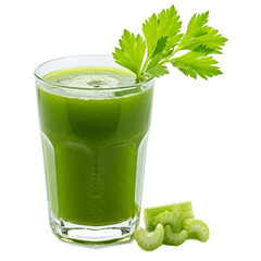 Fresh Celery Juice In Glass With Celery Stalk Isolated Realistic Photo