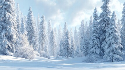Fototapeta premium frozen winter forest with snow covered trees outdoor happy new year and merry christmas no logos no brands ar 169