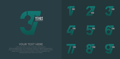Anniversary logo set vector design, green color for celebration event