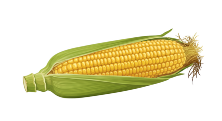 Fresh Corn Cob With Green Leaves Transparent Background Realistic Illustration