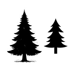 Obraz premium Vintage Retro Pine Tree Silhouette Vector Collection — Rustic Outdoor Logo & Forest Emblem Design 