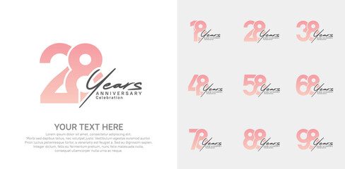 Anniversary logo set vector design, pink and black color for celebration event