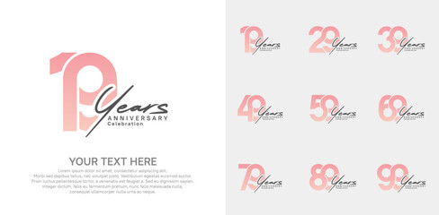 Anniversary logo set vector design, pink and black color for celebration event