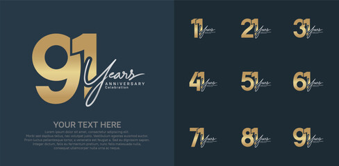 Anniversary logo set vector design, gold and silver color for celebration event