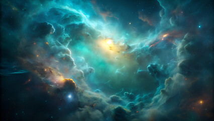 Bright nebula clouds and stars illuminate the dark universe, a cosmic fantasy of light and color, Vibrant nebula with colorful cosmic clouds and starry sky