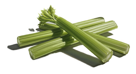 Fresh Green Celery Stalks 3D Render Healthy Food on Green Background