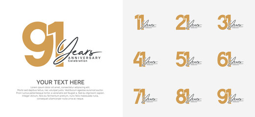 Anniversary logo set vector design, brown and black for celebration event