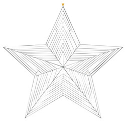 Stylized five pointed star ornament with gold finial for holiday or festive decoration