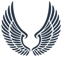 Obraz premium Elegant wings illustration in dark blue color, isolated on white background.