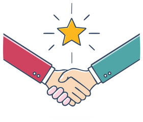 Handshake with a gold star representing a great deal or achievement, business cooperation icon, agreement metaphor