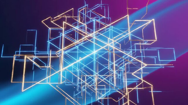 Abstract Geometric Lines with Gradient Background - This abstract video shows a complex arrangement of intersecting lines forming geometric shapes.