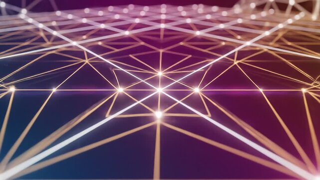 Abstract Geometric Gradient Network - Abstract background featuring intersecting lines and a gradient color scheme. The interconnected lines create a network-like structure with glowing nodes.