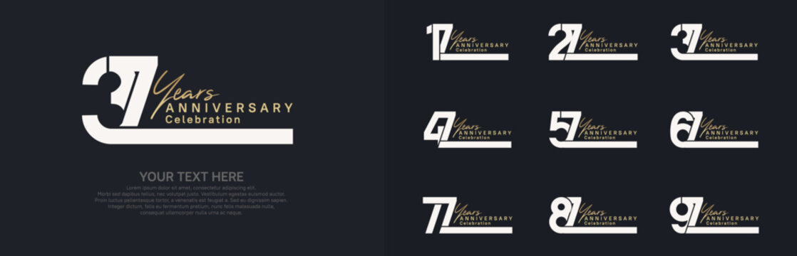 Anniversary logo set vector design, white and gold color for celebration event