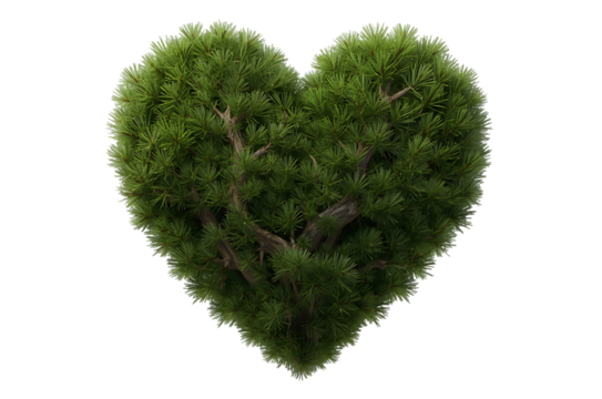 Green heart shape made of moss and plants on black background
