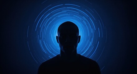 Mind's Eye: Silhouetted against a vibrant, swirling vortex of ethereal energy, a person stands immersed in a world of ideas. This image conveys the boundless potential within the human mind.