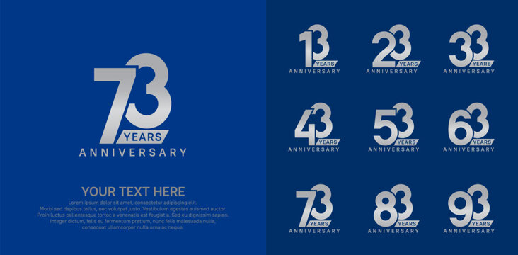Anniversary logo set vector design, silver color for celebration event