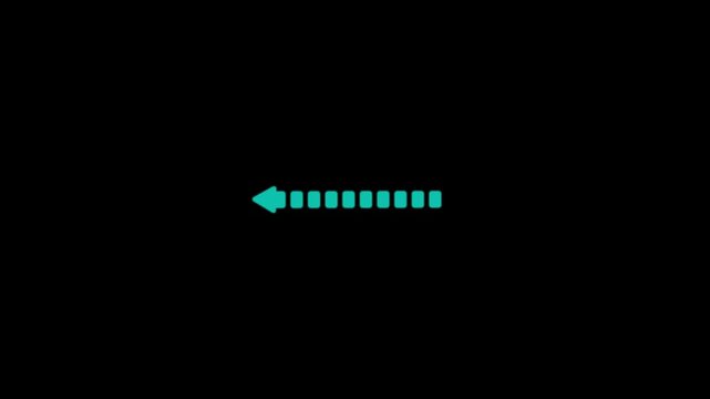 Abstract glowing green color left directional pointing symbol icon animation. Signal style and bouching slide arrow icon on a black background.