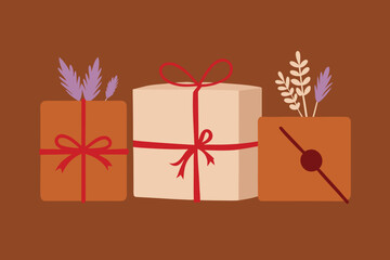 Neutral Warm Earthy Present Design Boxed Gift Wrapped Packaging Decorative Holiday Surprise