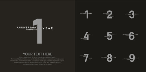 Anniversary logo set vector design, white and gray color for celebration event