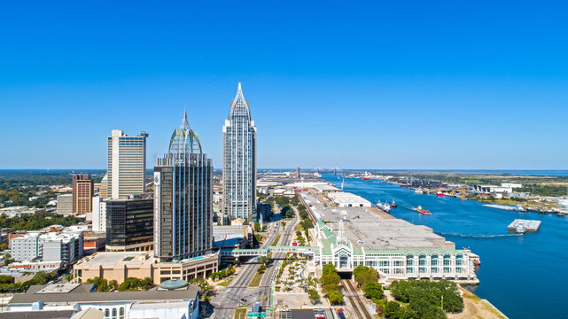 Aerial view of downtown Mobile, Alabama - Powered by Adobe