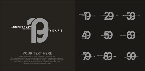 Anniversary logo set vector design, white and gray color for celebration event
